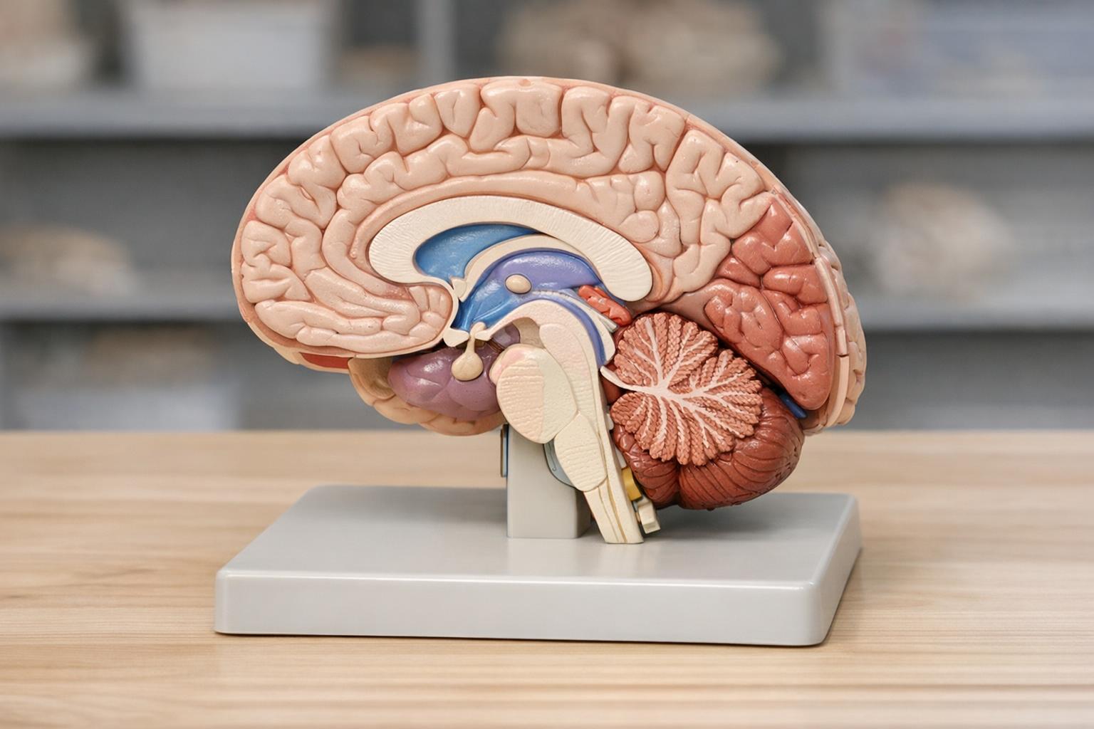Zdjęcie modelu mózgu w przekroju, wykorzystywanego w ćwiczeniach neuroanatomii